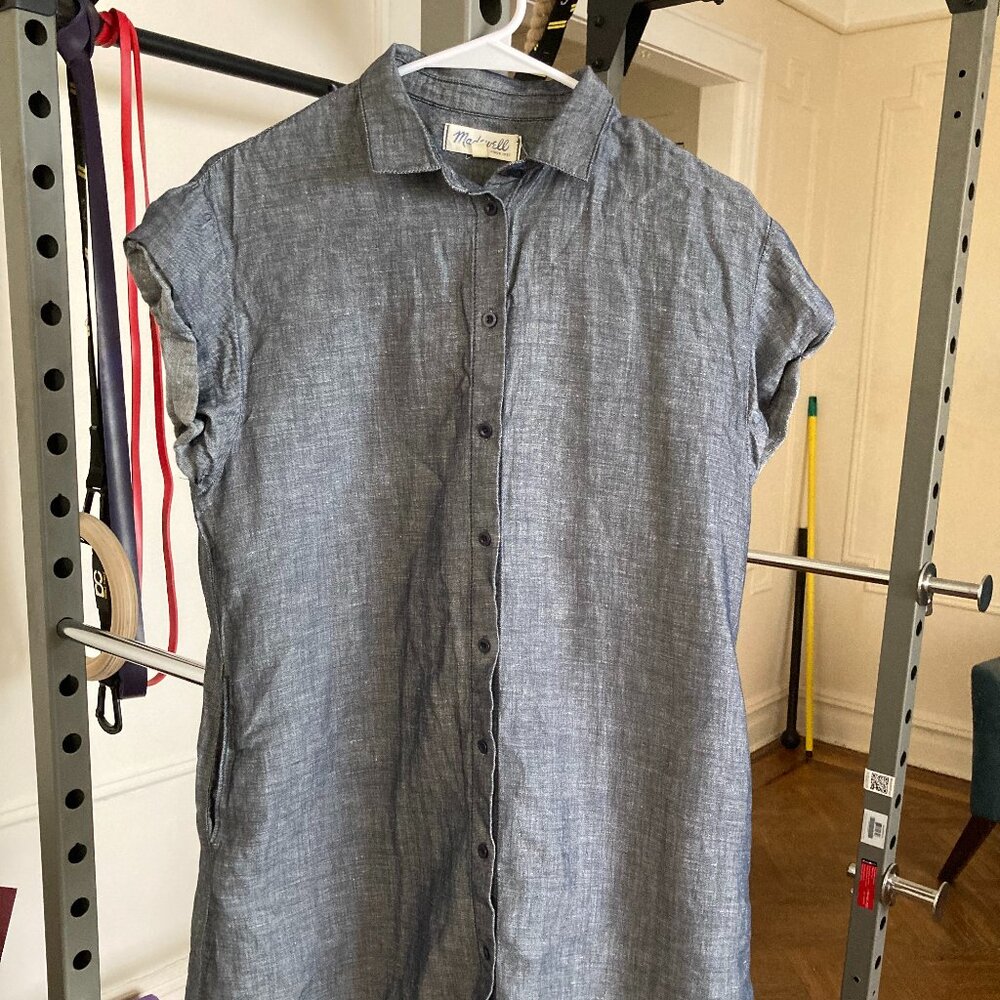 Madewell Button Down Shirt Dress with cuffed short sleeves and pockets XS